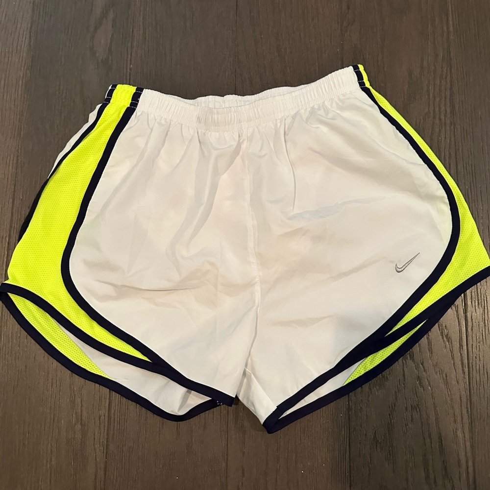 Nike White and Yellow Athletic Shorts Performance Design